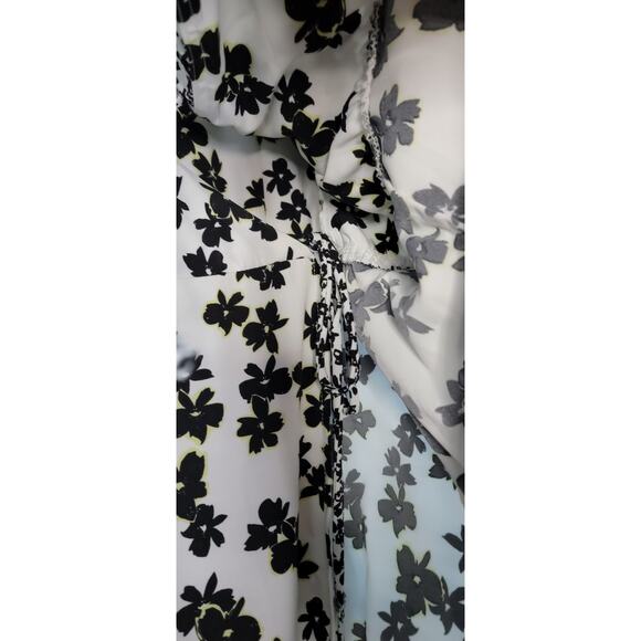 Love Whit Floral Print Puff Sleeve Midi Wrap Dress Feminine Sexy Night Out Sz L - Picture 12 of 14